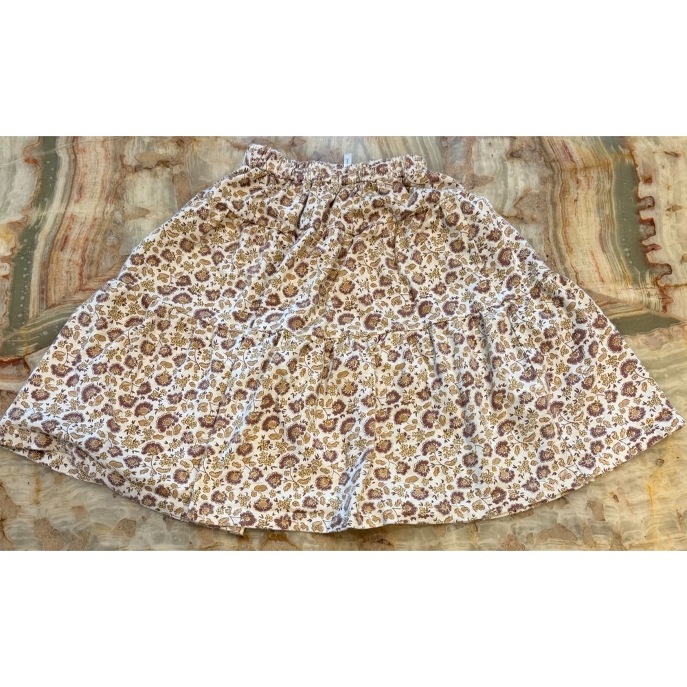 Rylee + Cru Kids Girls Tiered Midi Skirt White Multi Floral Elastic Waist 4-5Y